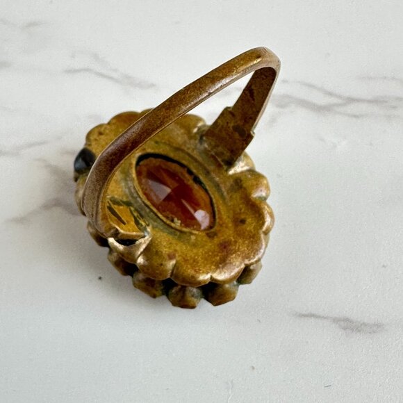 Vintage Orange & Clear Rhinestone Cocktail Ring Size 6.5 Oval Stone Adjustable B - Picture 7 of 10